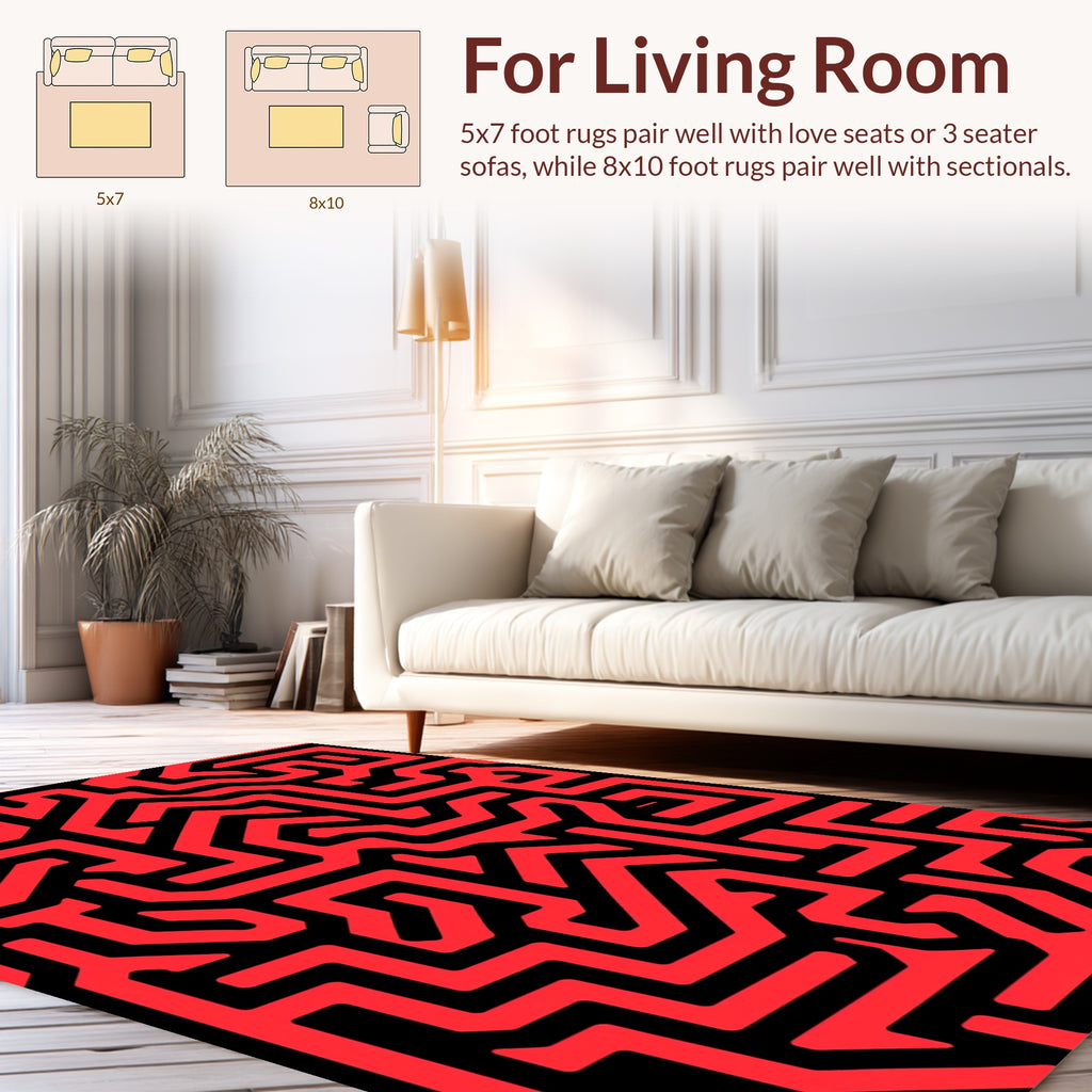 Bold Red Geometric Maze Pattern Rug