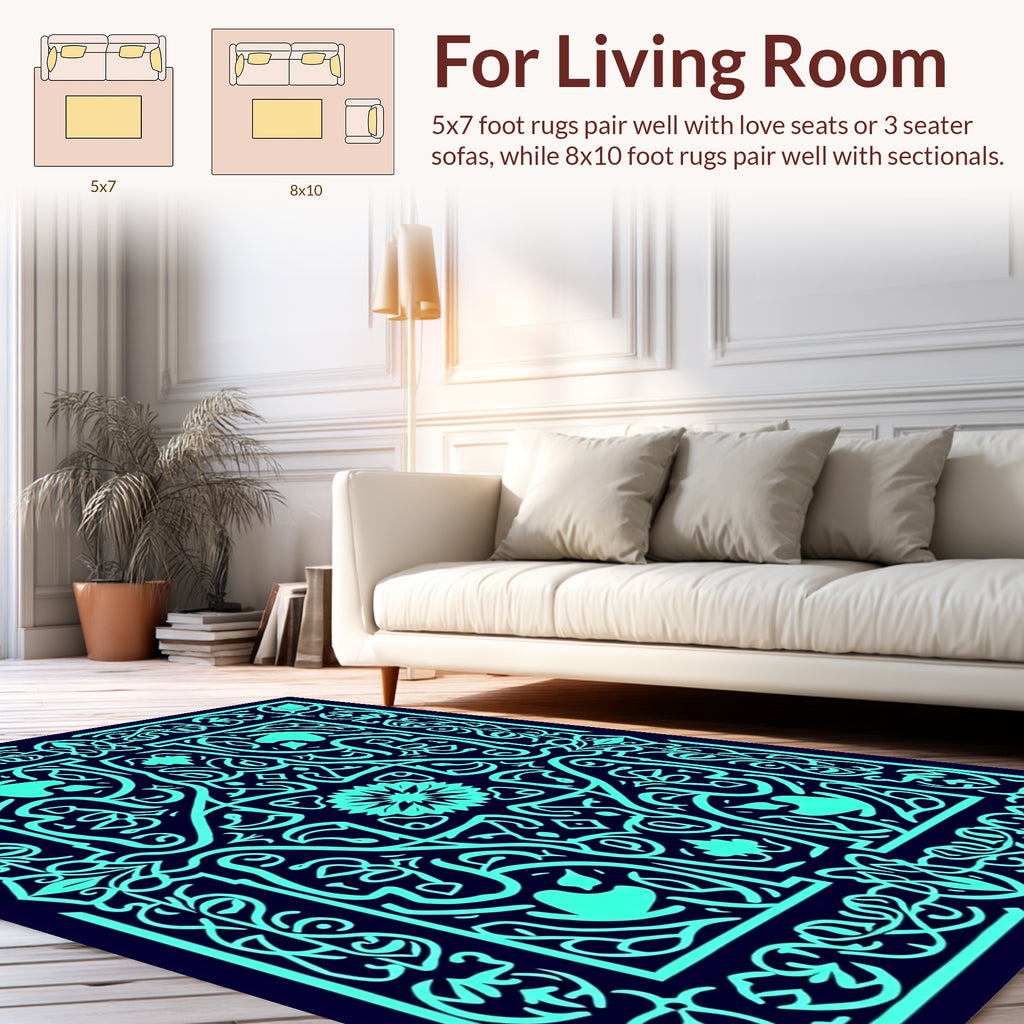 Intricate Floral Geometric Teal Design Rug