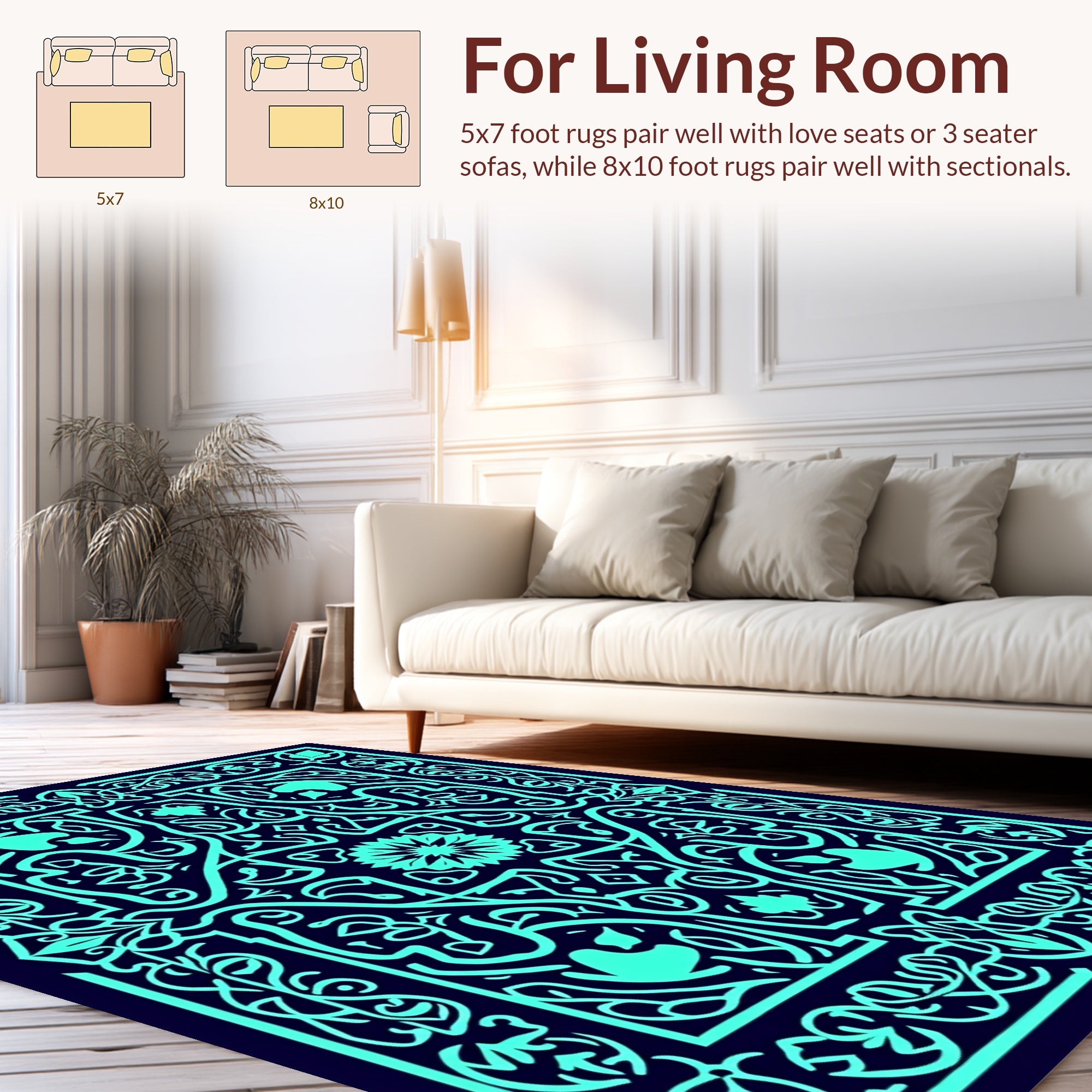 Intricate Floral Geometric Teal Design Rug