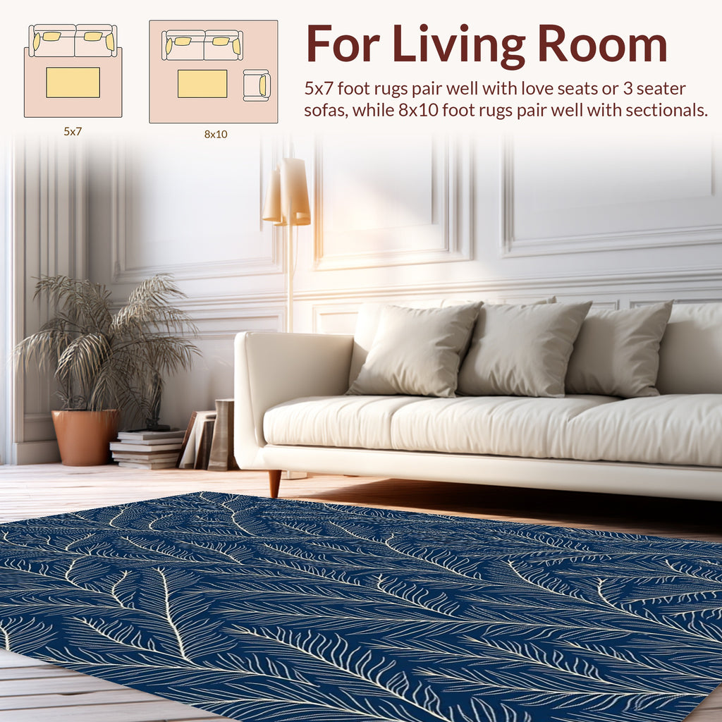 Nautical Navy White Branch Pattern Rug
