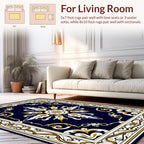 Ornate Floral Accents Dark Blue Rug