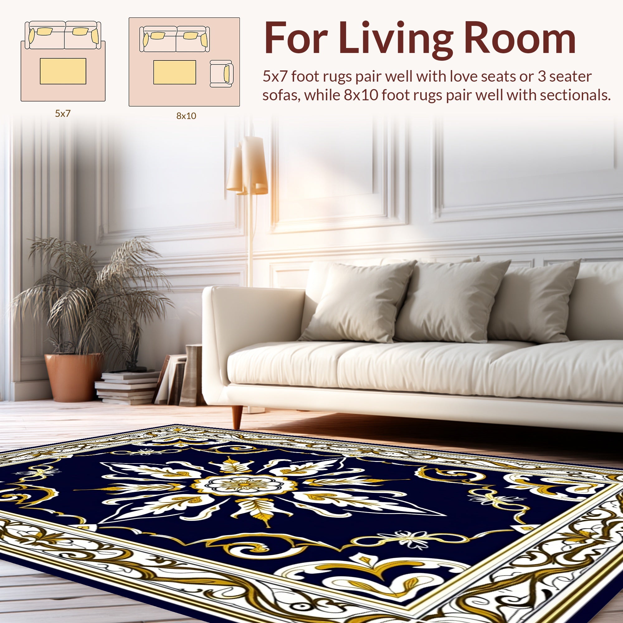 Ornate Floral Accents Dark Blue Rug