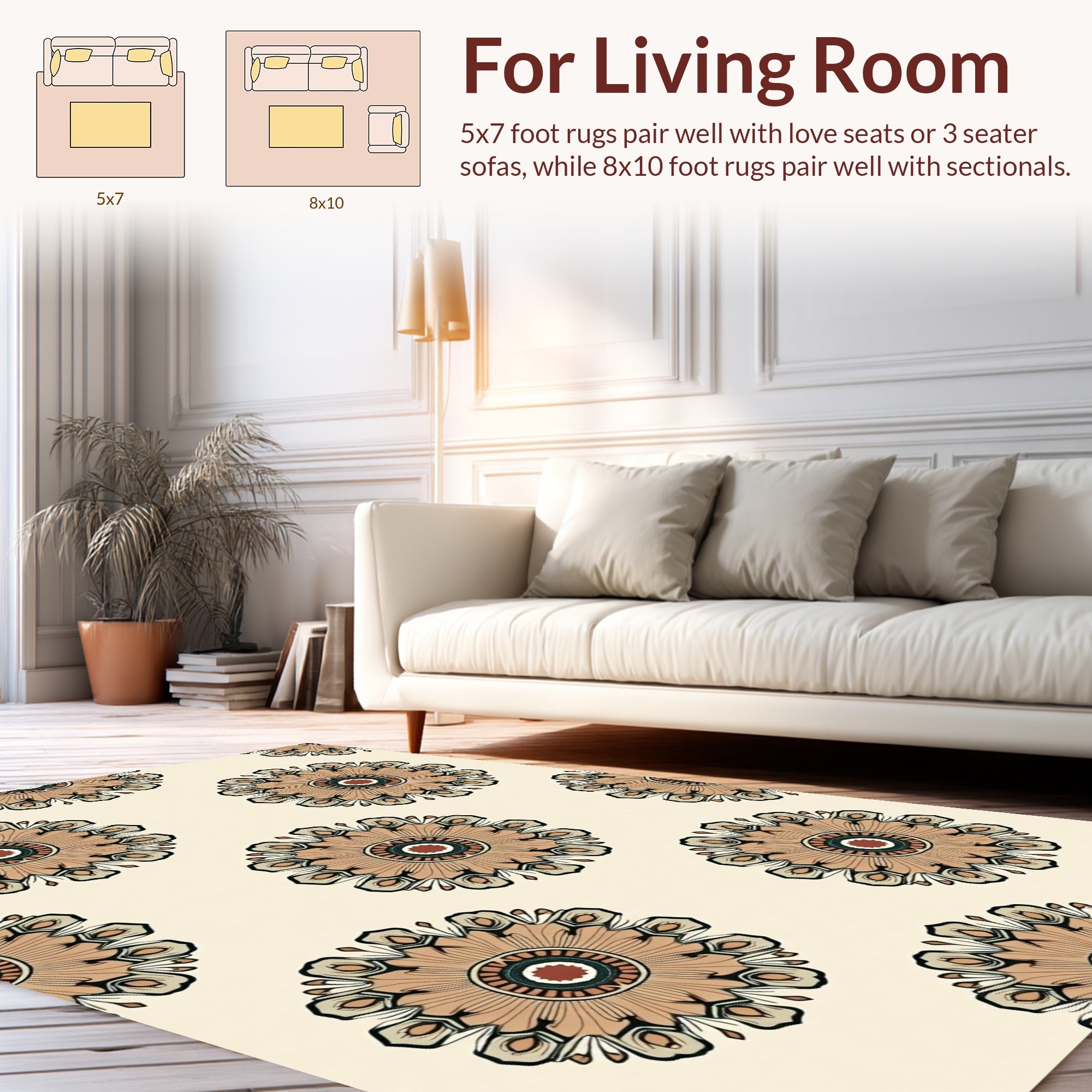 Warm Tone Floral Medallion Pattern Rug