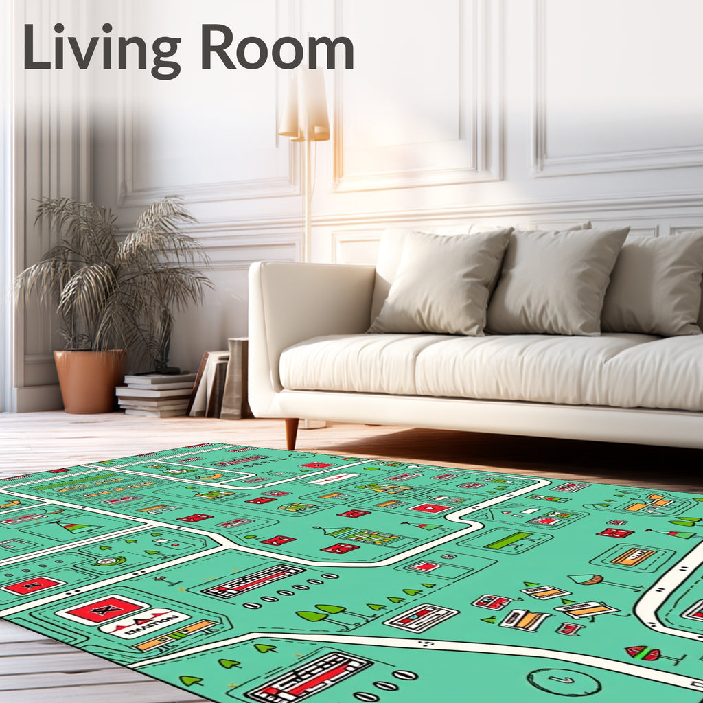 Whimsical Retro Cityscape Illustration Rug