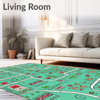 Whimsical Retro Cityscape Illustration Rug