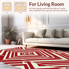 Geometric Red Cream Stripped Design Rug