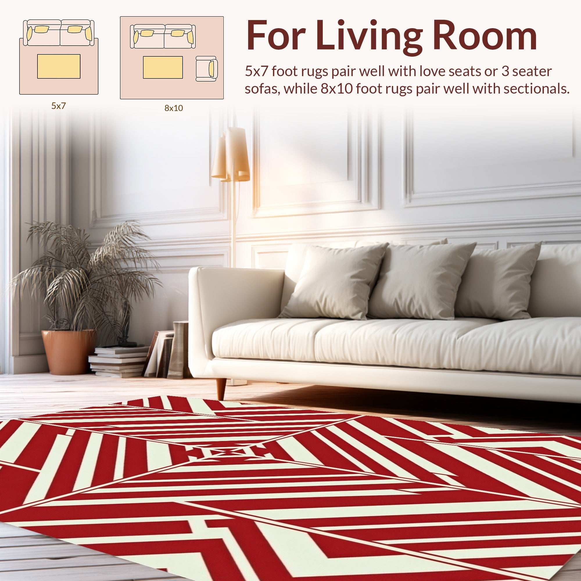 Geometric Red Cream Stripped Design Rug