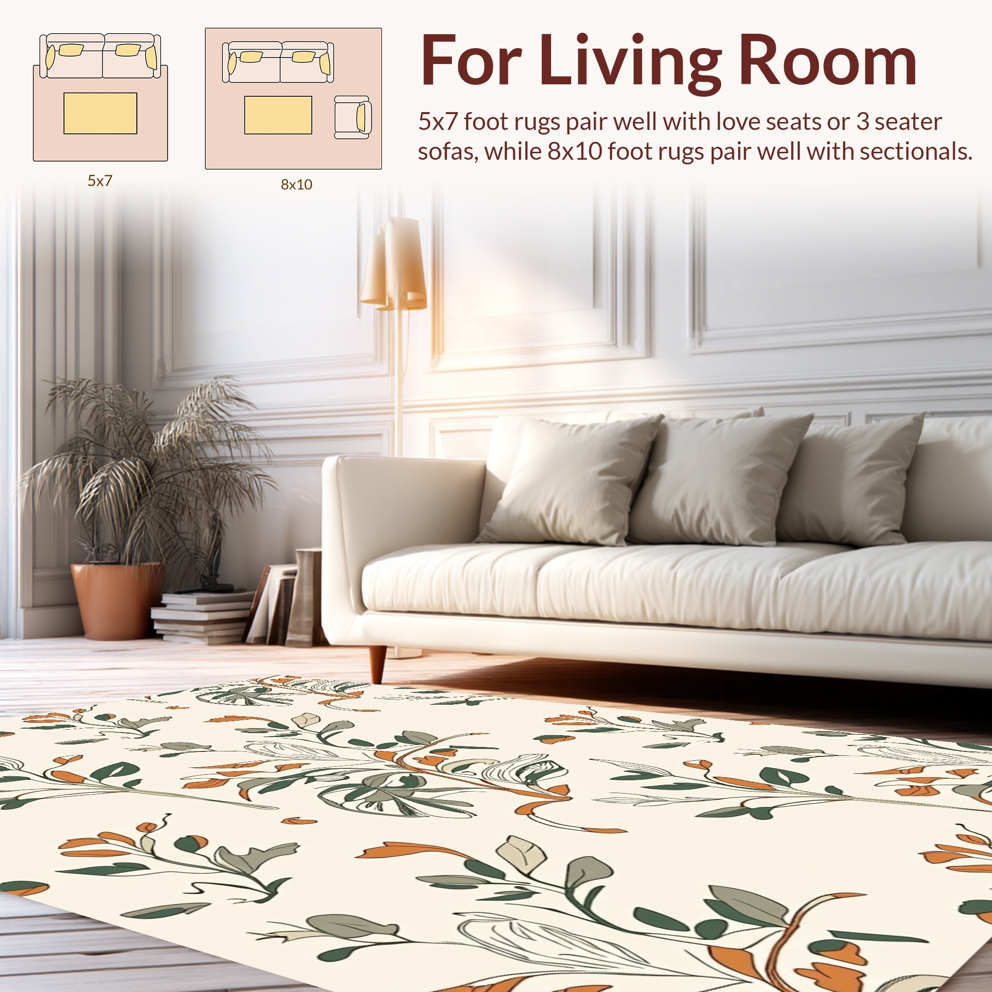 Botanical Vines Leaves Pattern Rug