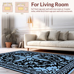Classic Floral Scrollwork Black And Blue Rug