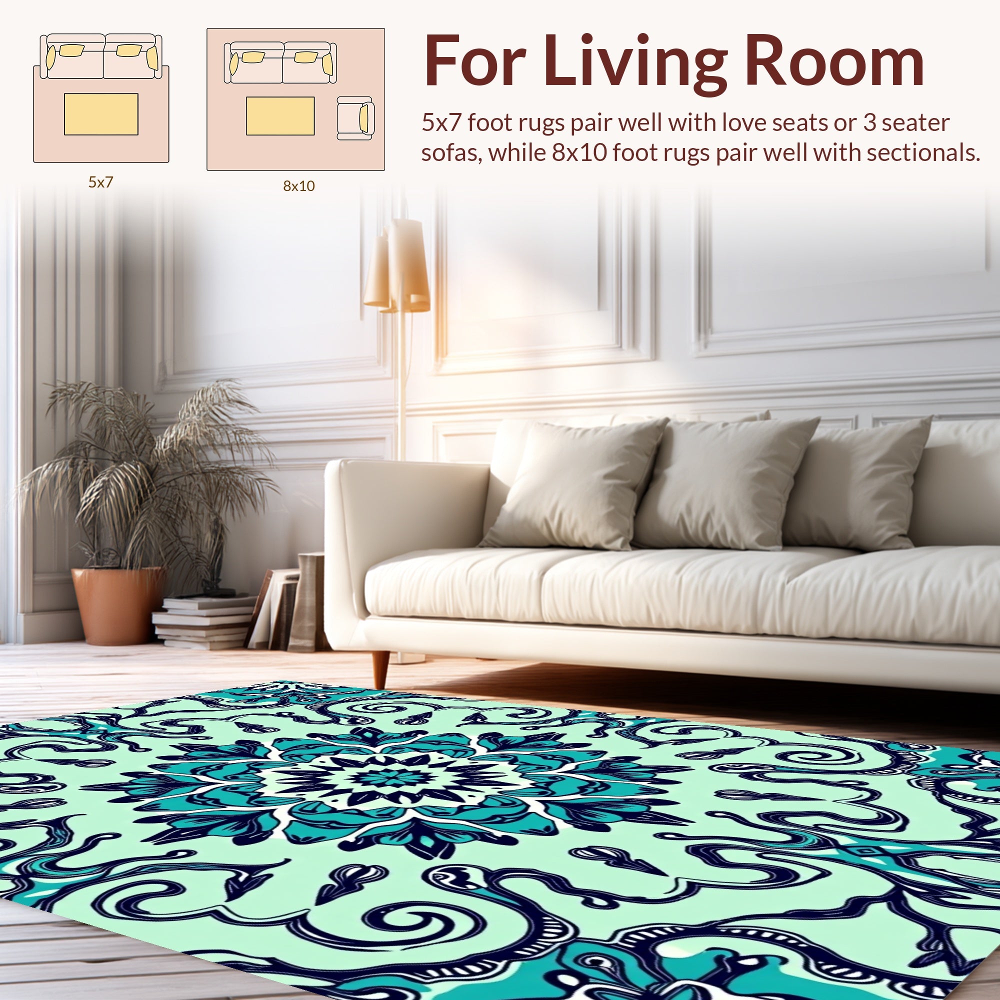 Teal Floral Mandala Pattern Rug