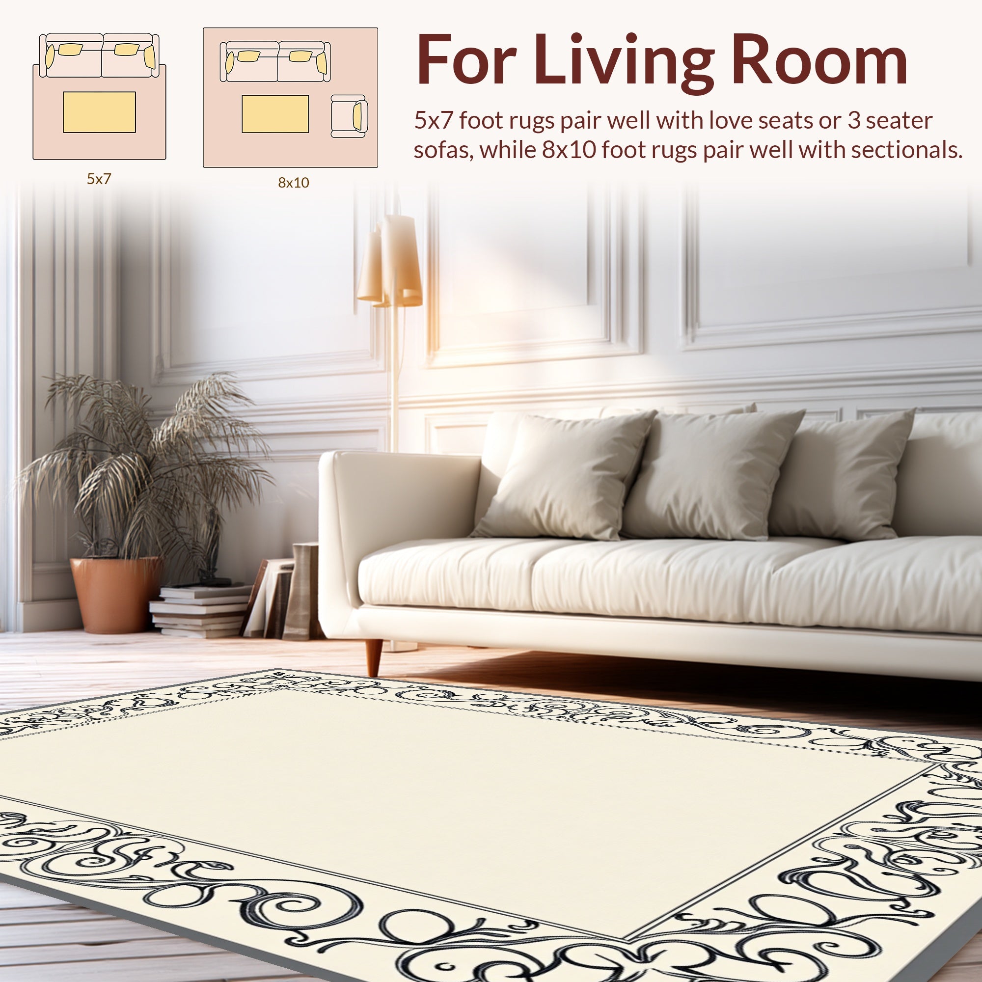 Ornate Black Floral Border Rug