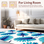 Blue Tropical Leaf Pattern Rug
