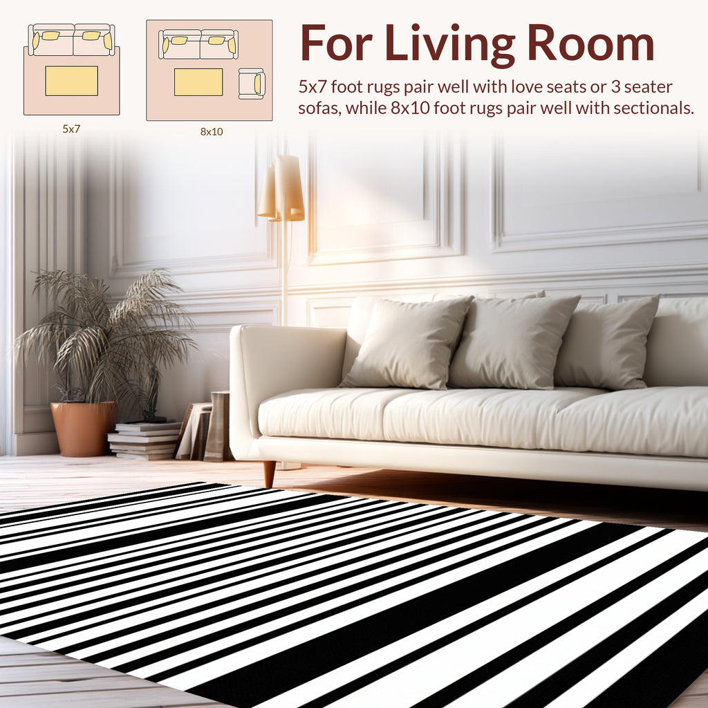 Classic Black and White Stripe Pattern Rug