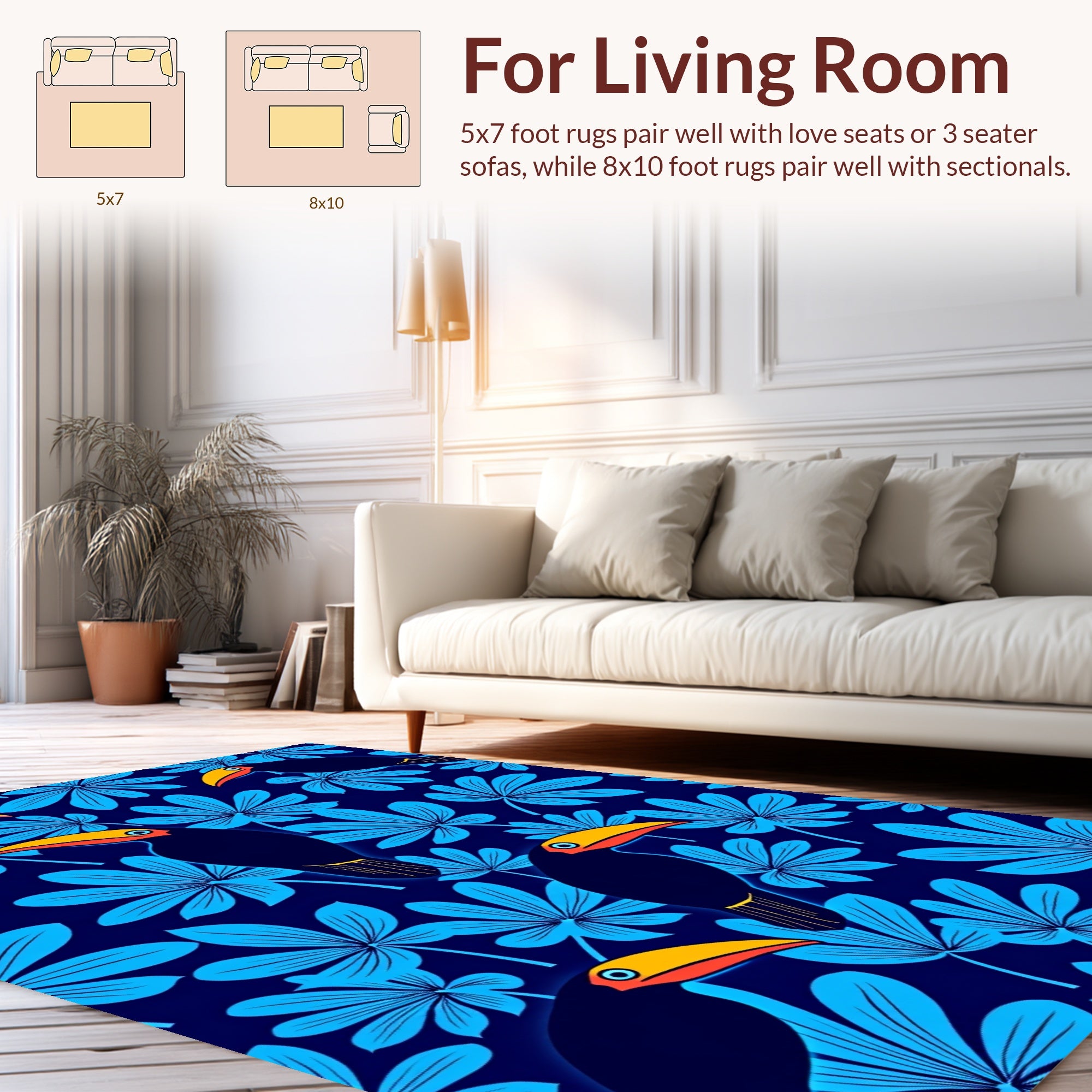 Tropical Toucan Leaf Print Rug