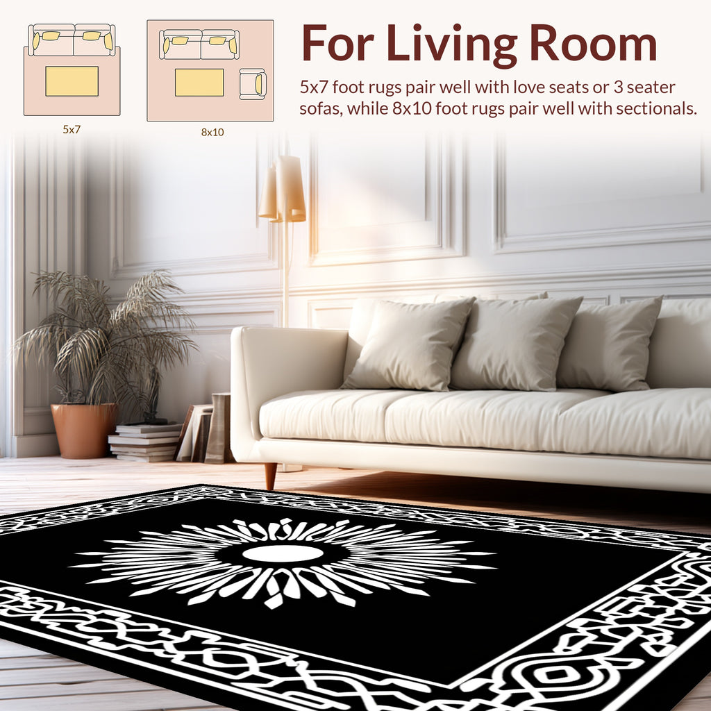 Intricate Sunburst with Geometric Frame Rug