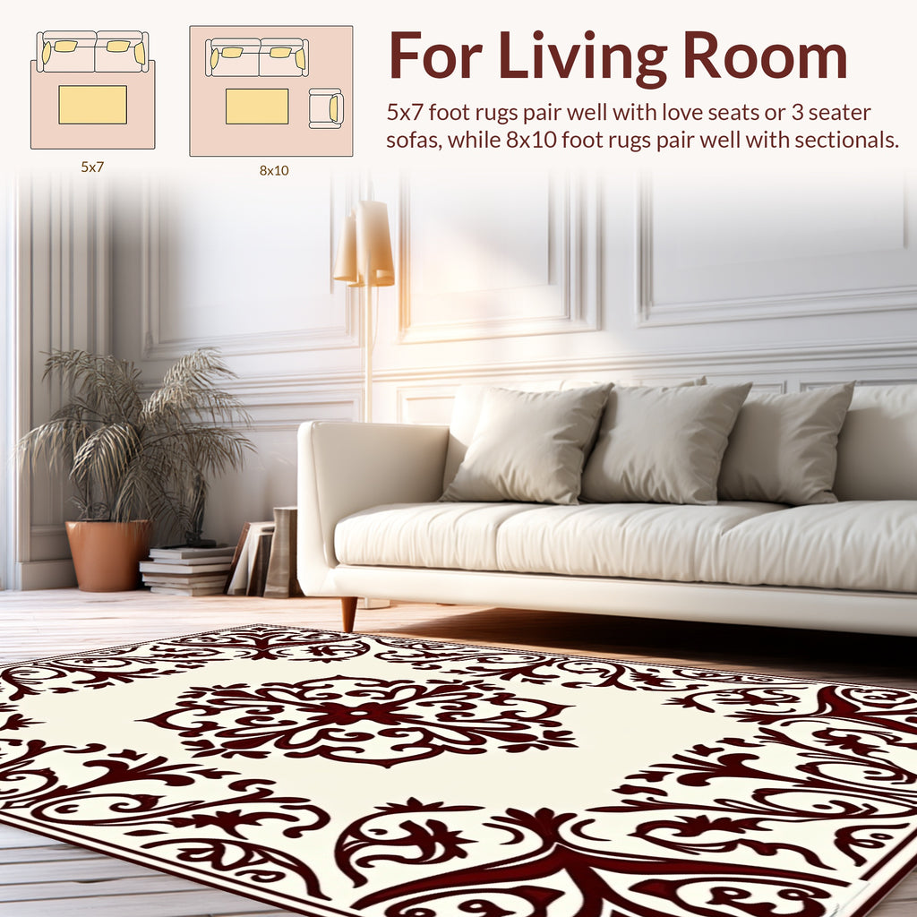 Intricate Baroque Floral Scrollwork Design Rug