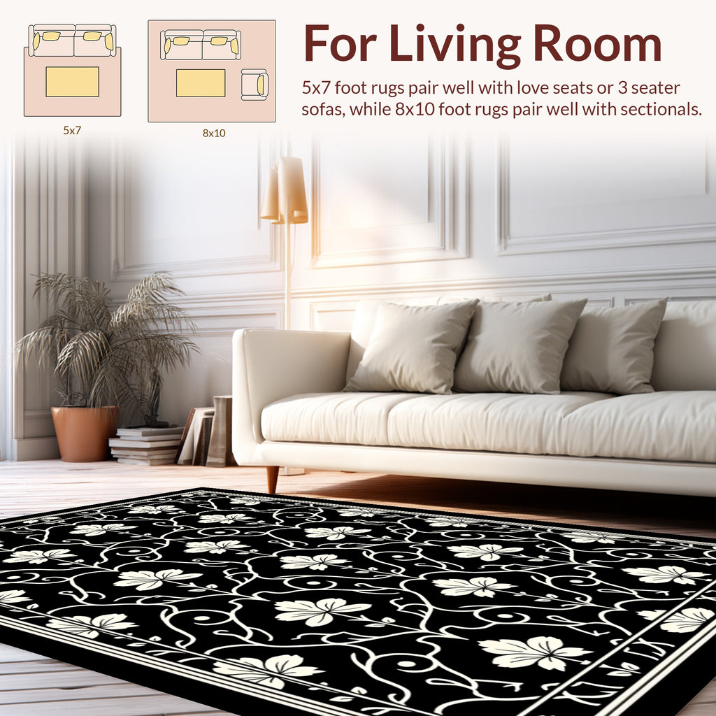 Elegant Floral Vine Patterned Rug