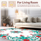 Red Teal Floral Vining Pattern Rug