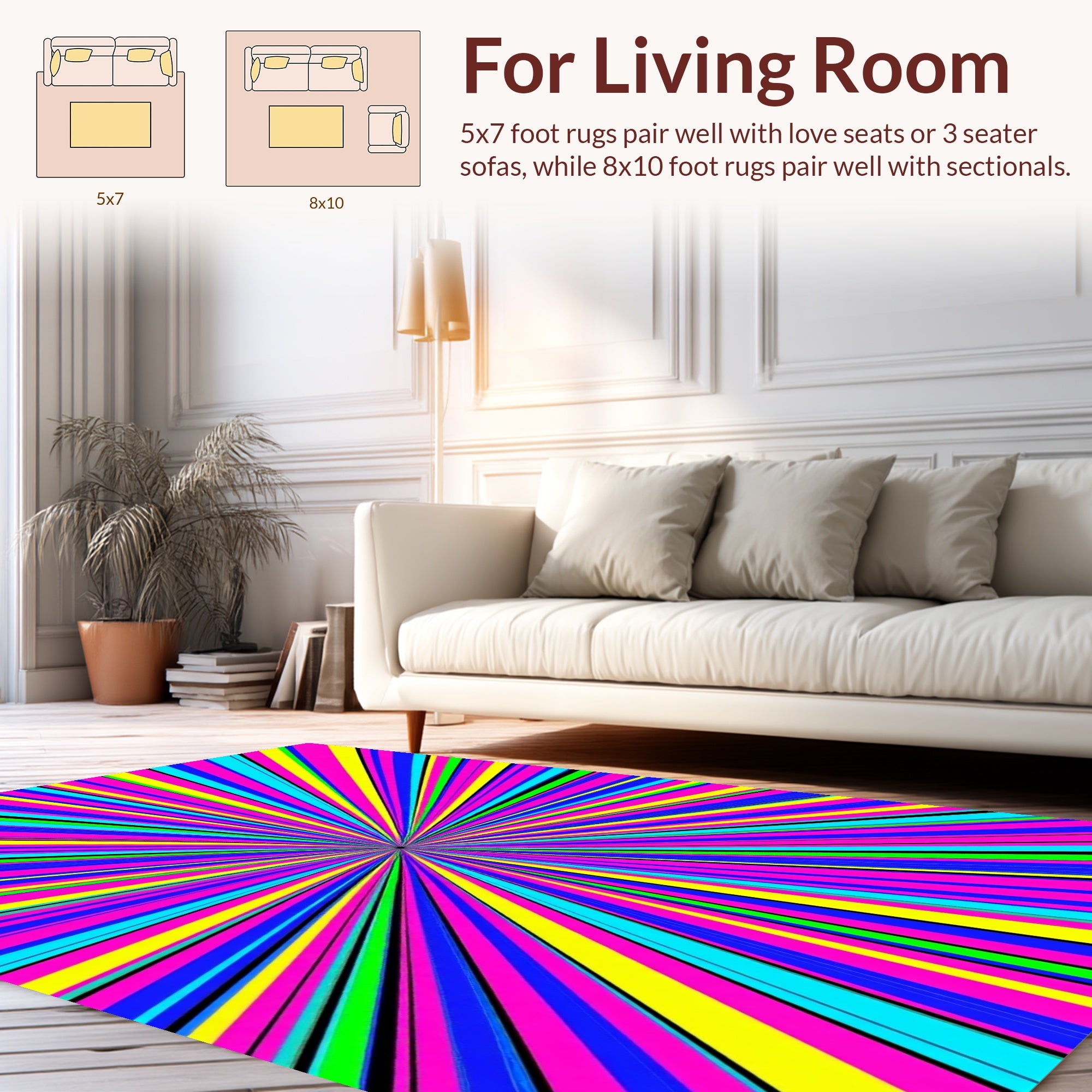 Vivid Color Burst Radial Pattern Rug