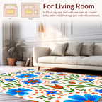 Whimsical Blue Orange Floral Pattern Rug