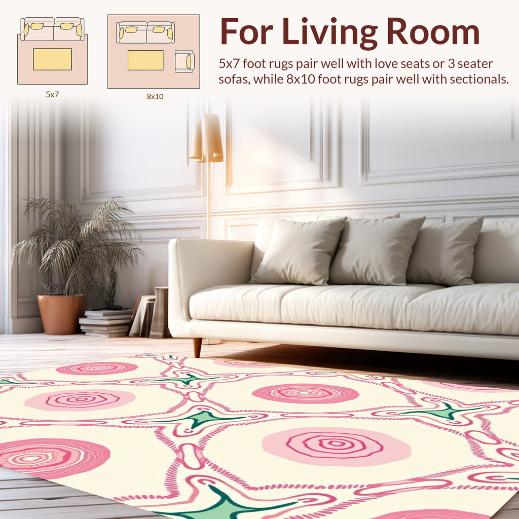 Abstract Pink Circles Green Accents Rug
