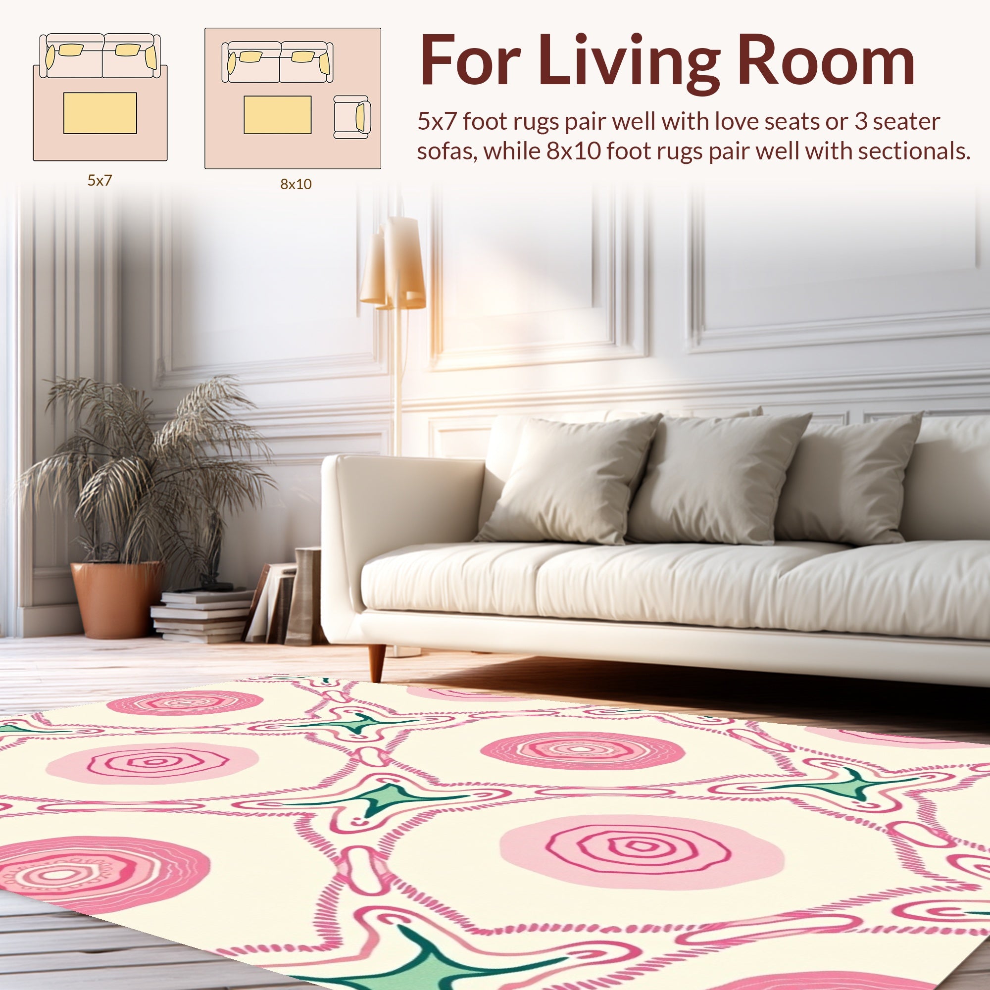 Abstract Pink Circles Green Accents Rug