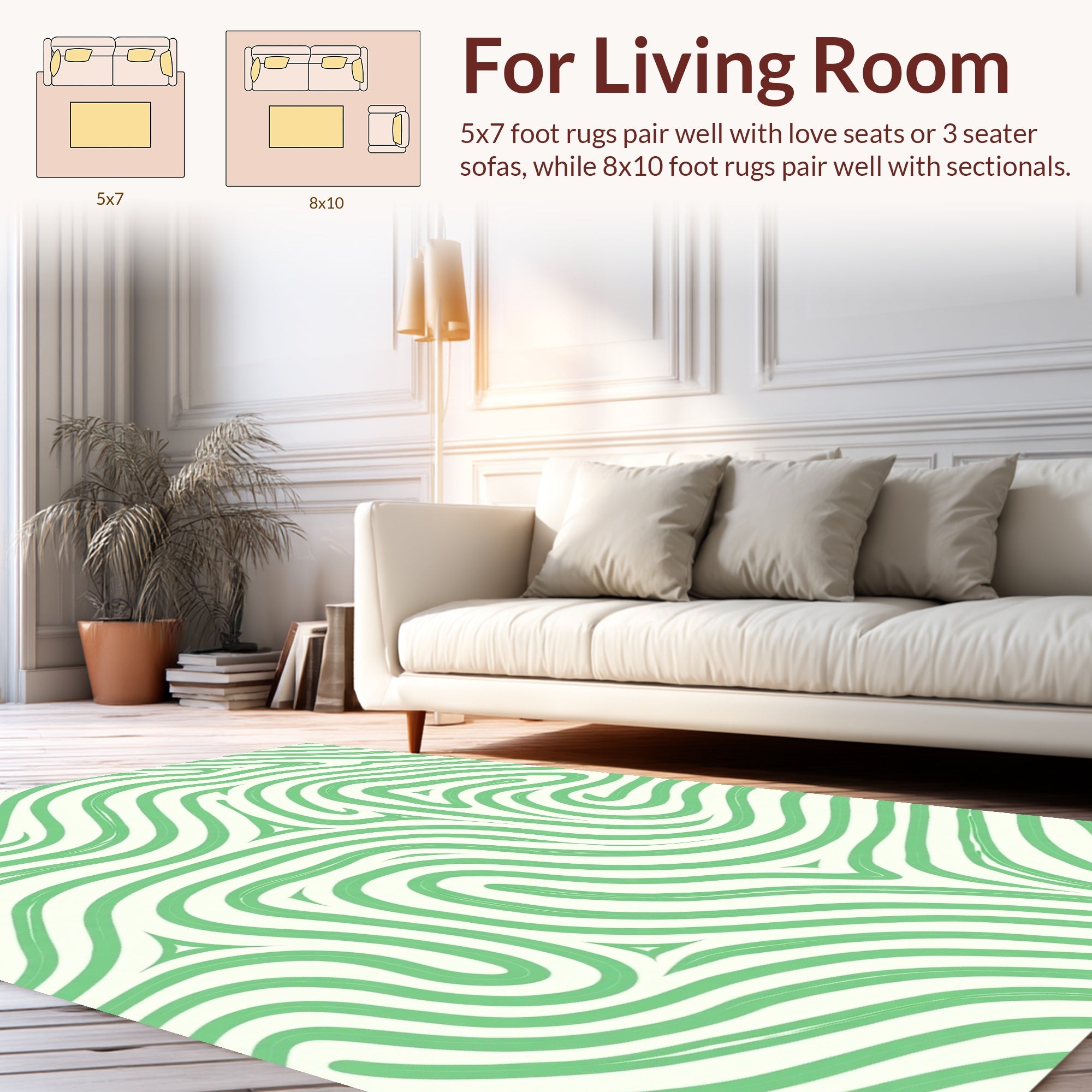 Flowing Green Lines Organic Pattern Rug
