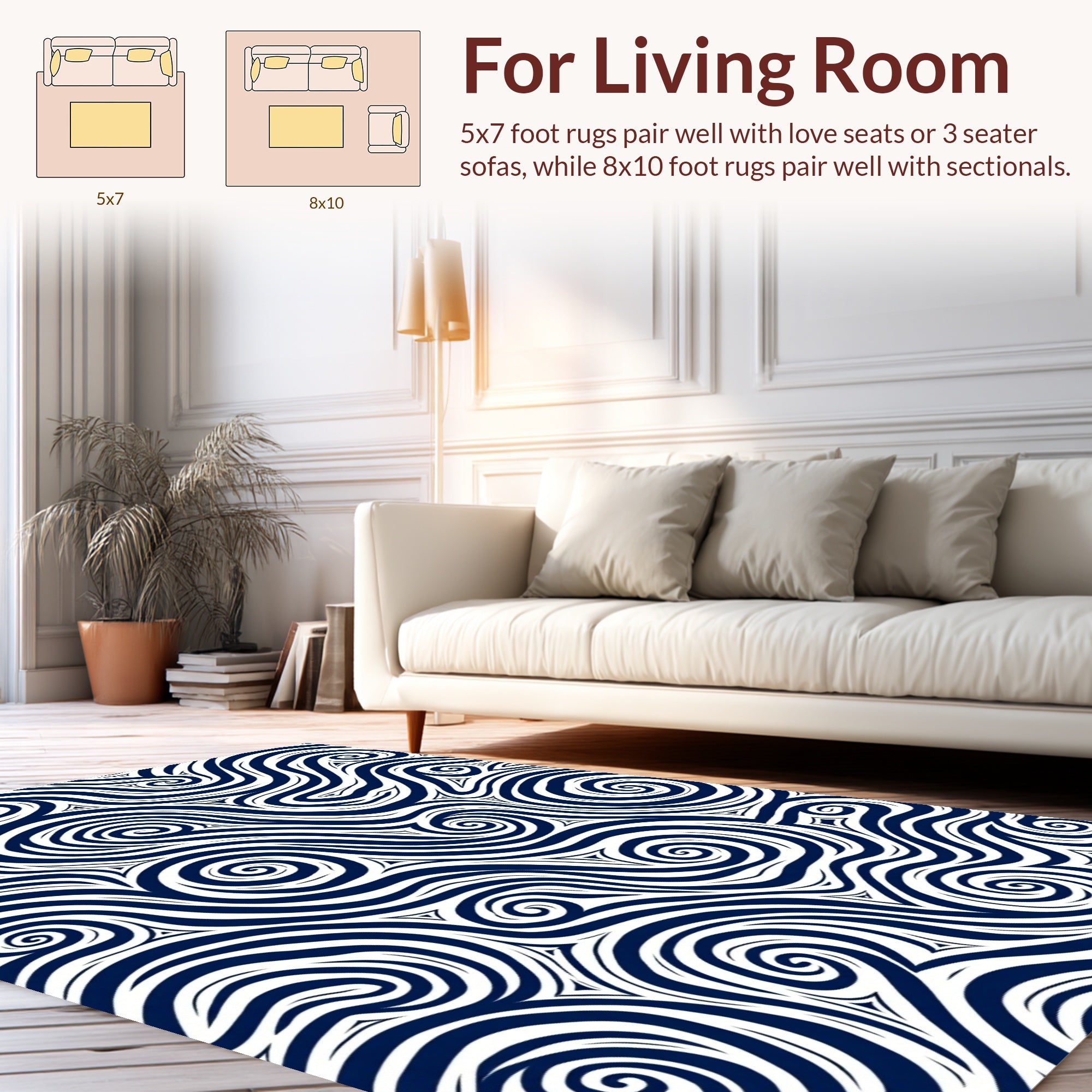 Swirl Pattern Navy White Abstract Design Rug