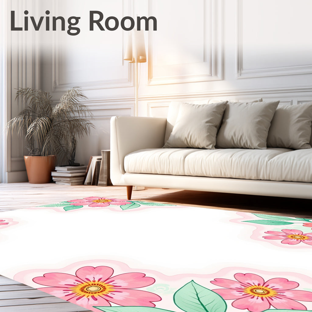 Whimsical Pink Floral Pattern Rug