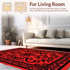 Bold Red and Black Scroll Patterned Rug