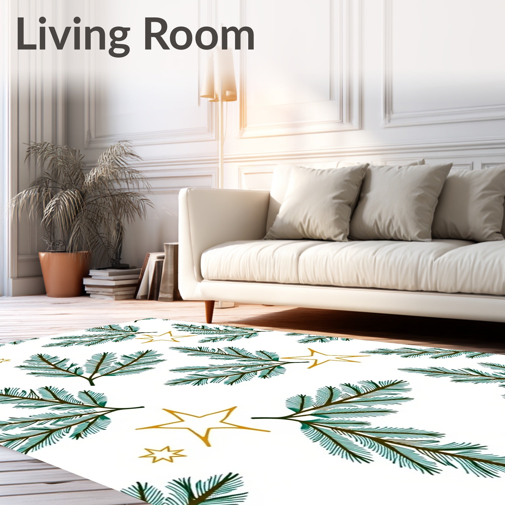 Pine Branches with Golden Stars Rug