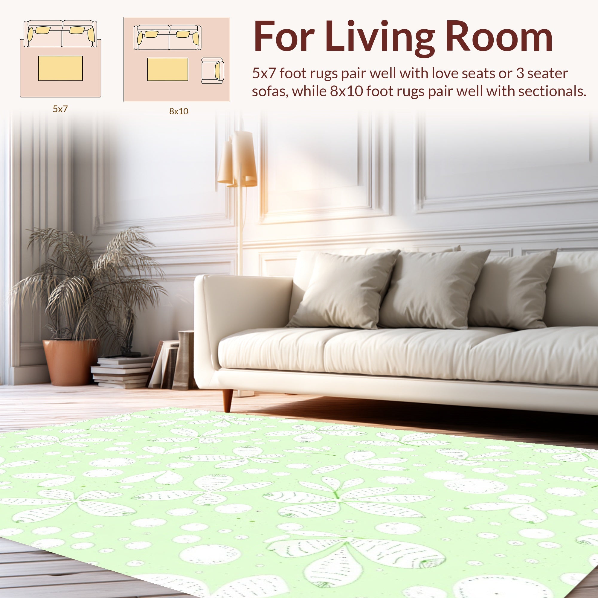 Delicate Green Floral Bubble Pattern Rug