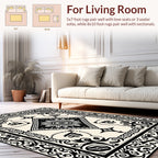 Ornate Black Cream Geometric Medallion Rug