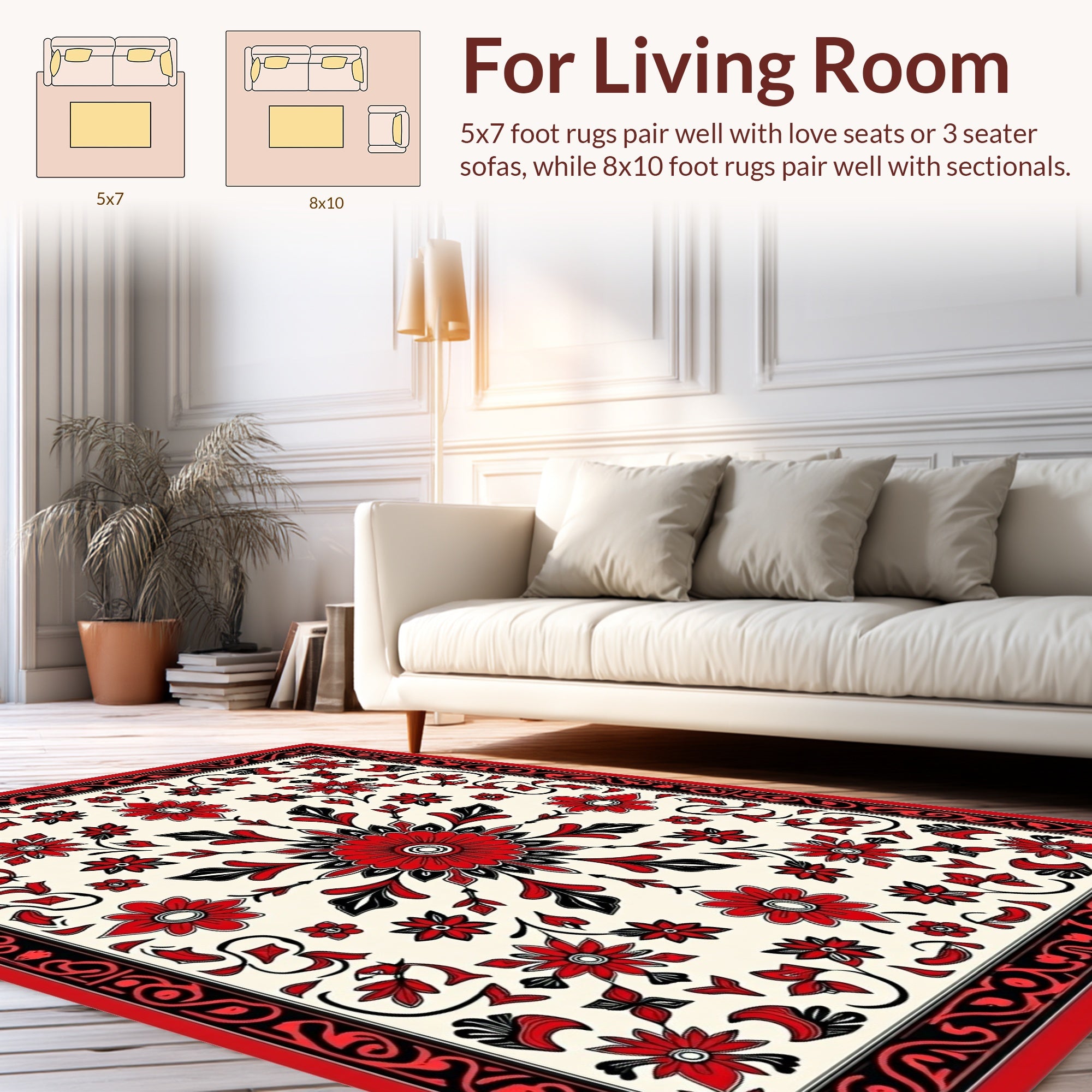 Bold Red Floral Mandala Pattern Rug