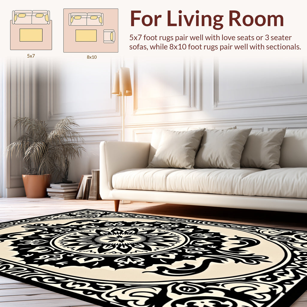 Black Cream Arabesque Ornament Rug