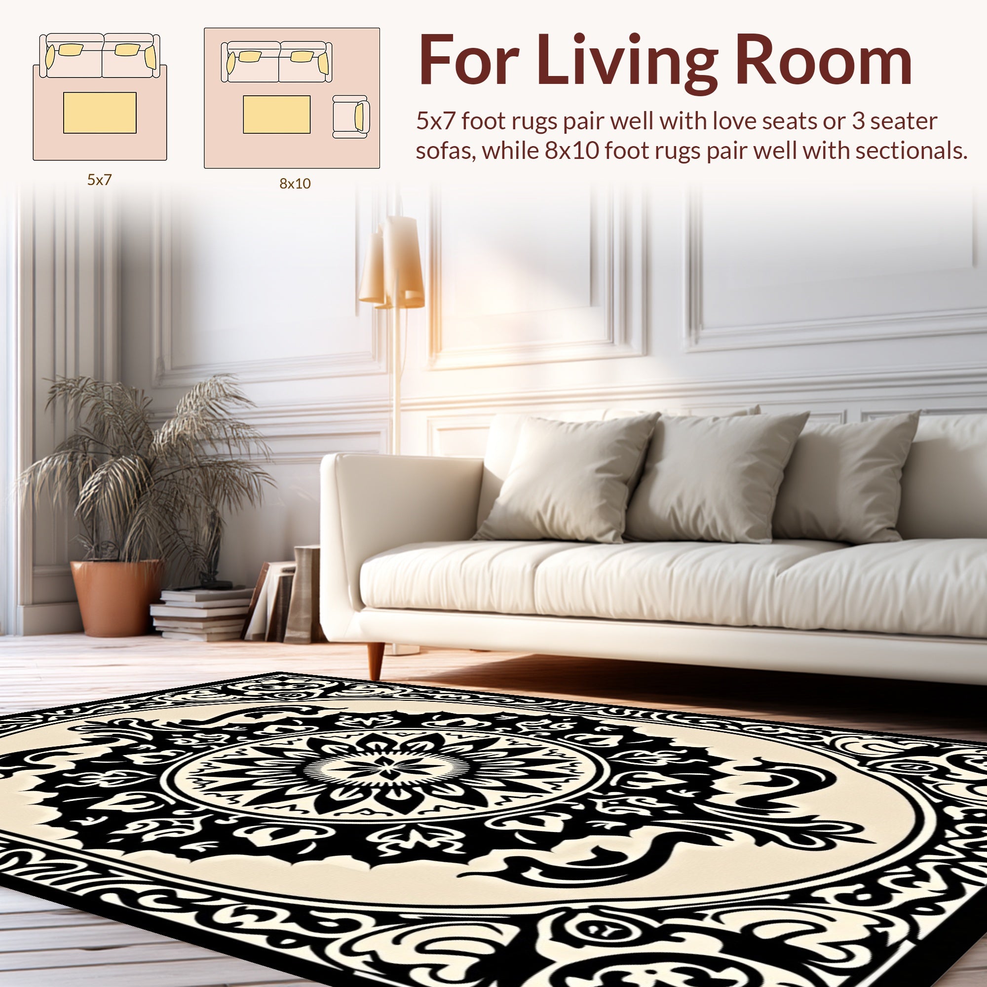 Black Cream Arabesque Ornament Rug