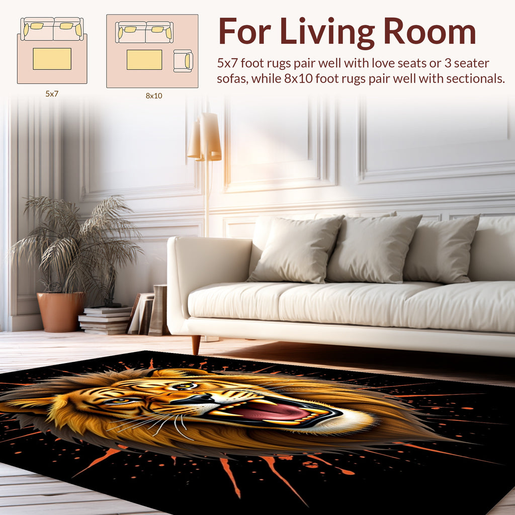 Roaring Lion Face Splatter Art Rug
