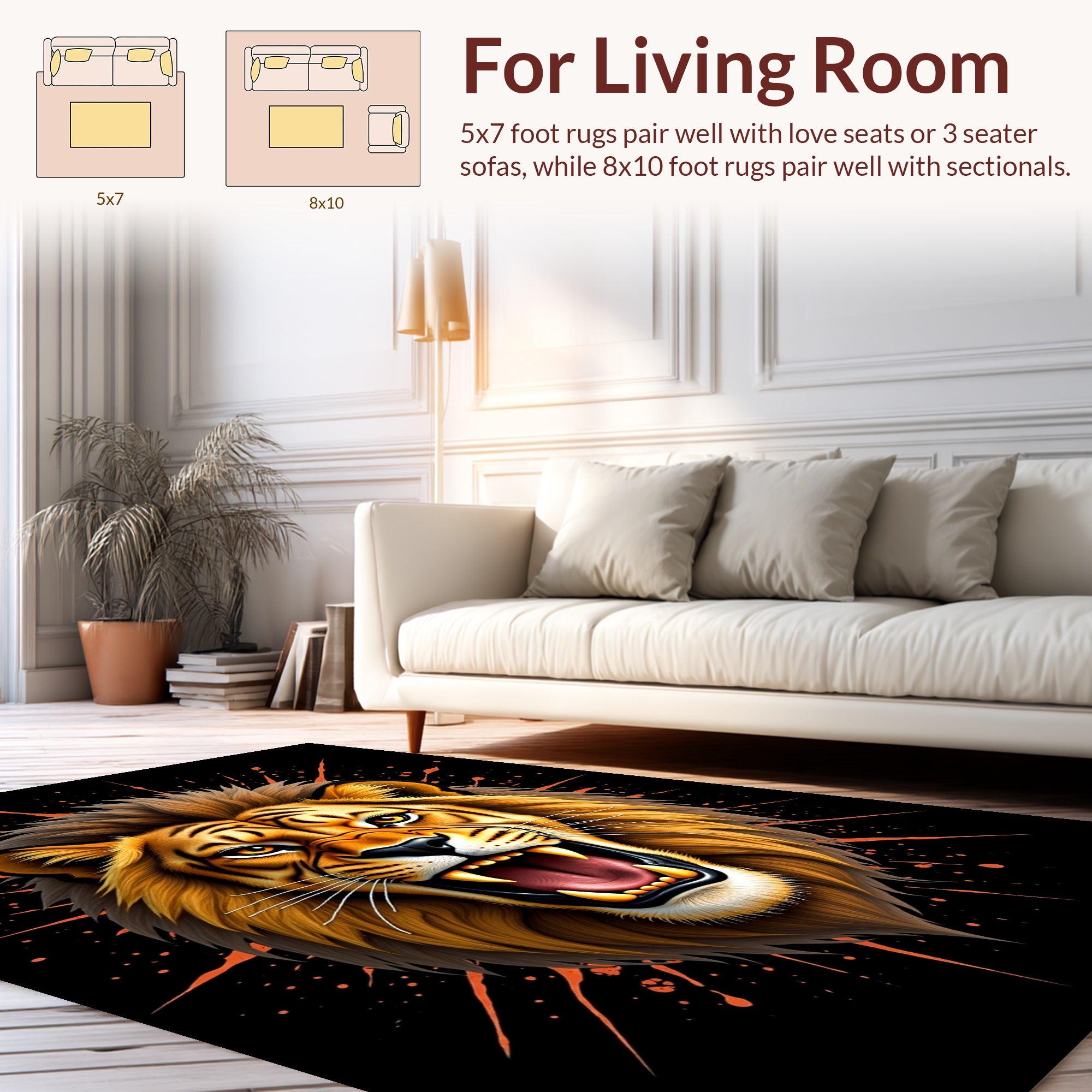 Roaring Lion Face Splatter Art Rug
