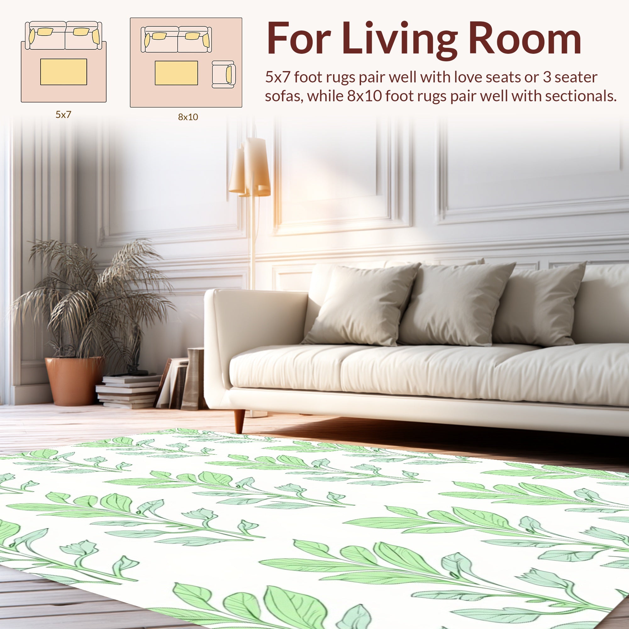 Fresh Leafy Botanical Pattern Rug