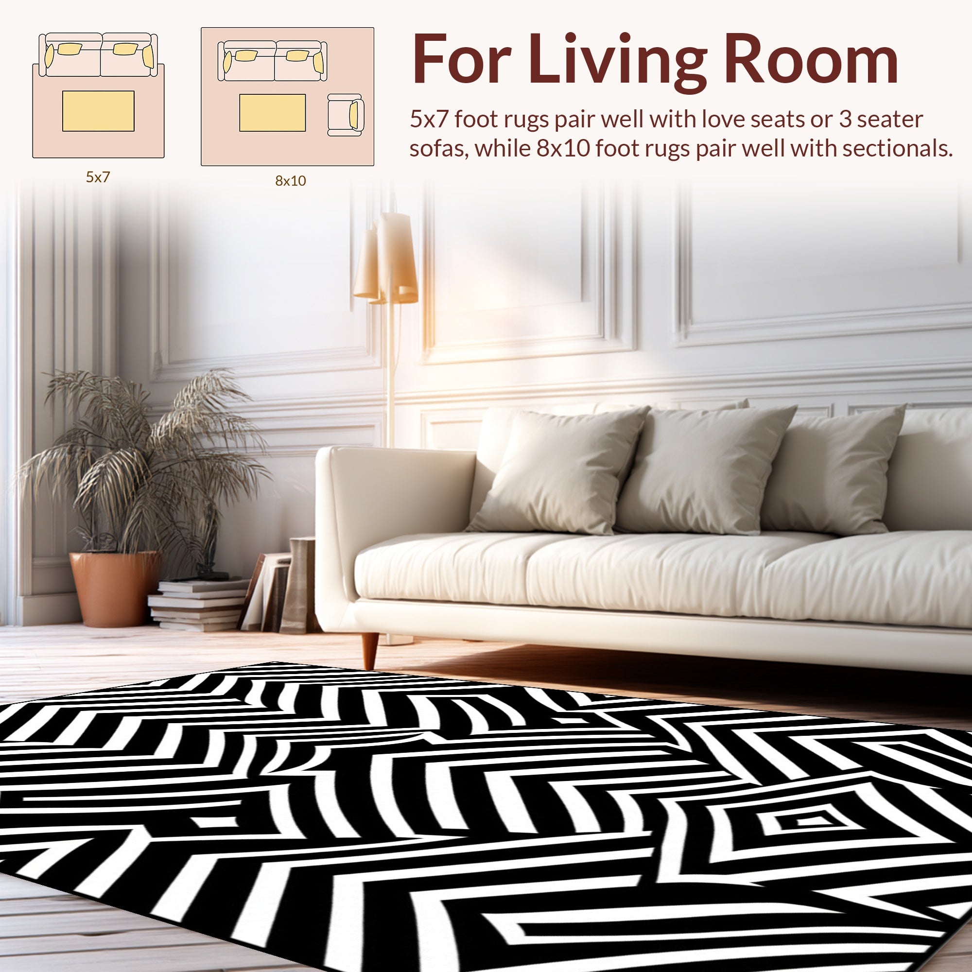 Black White Zigzag Geometric Rug