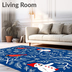 Crimson Cardinals Snowman Winter Branches Rug