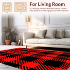 Bold Red Black Plaid Pattern Rug
