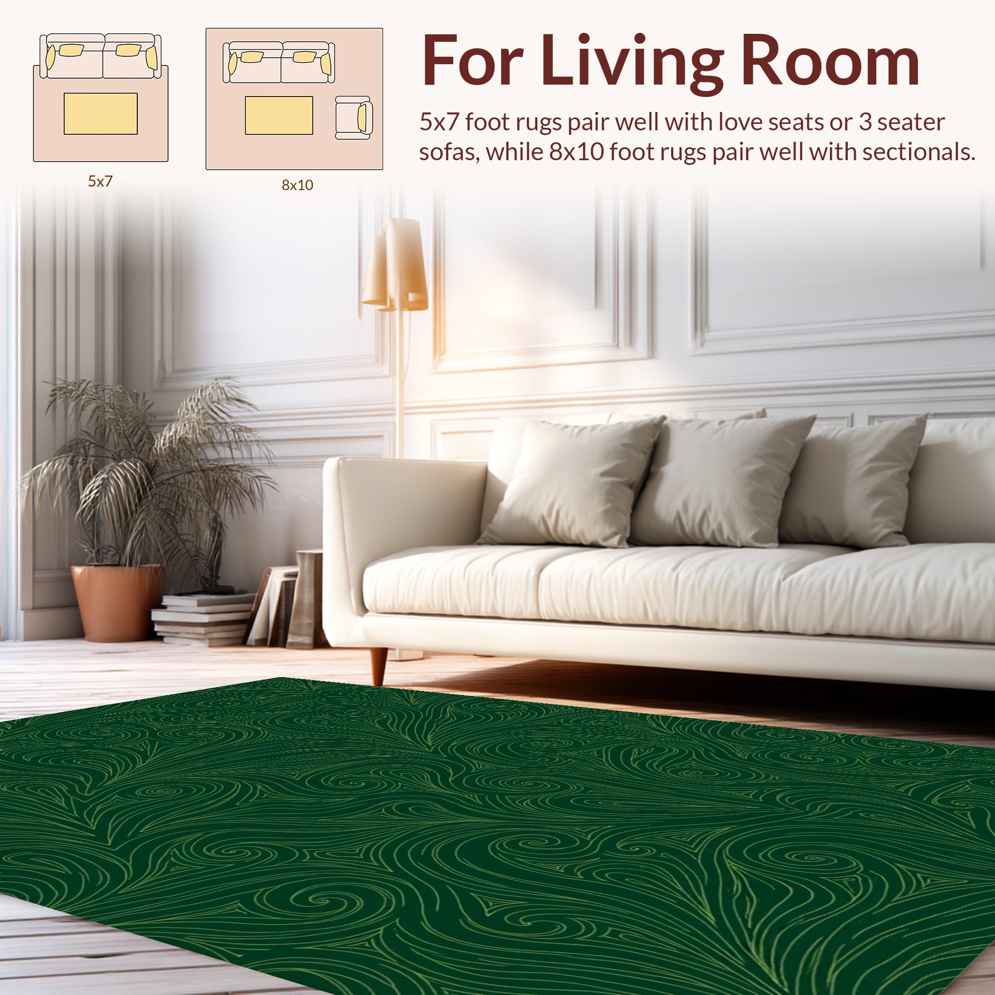 Deep Green Swirls Pattern Rug