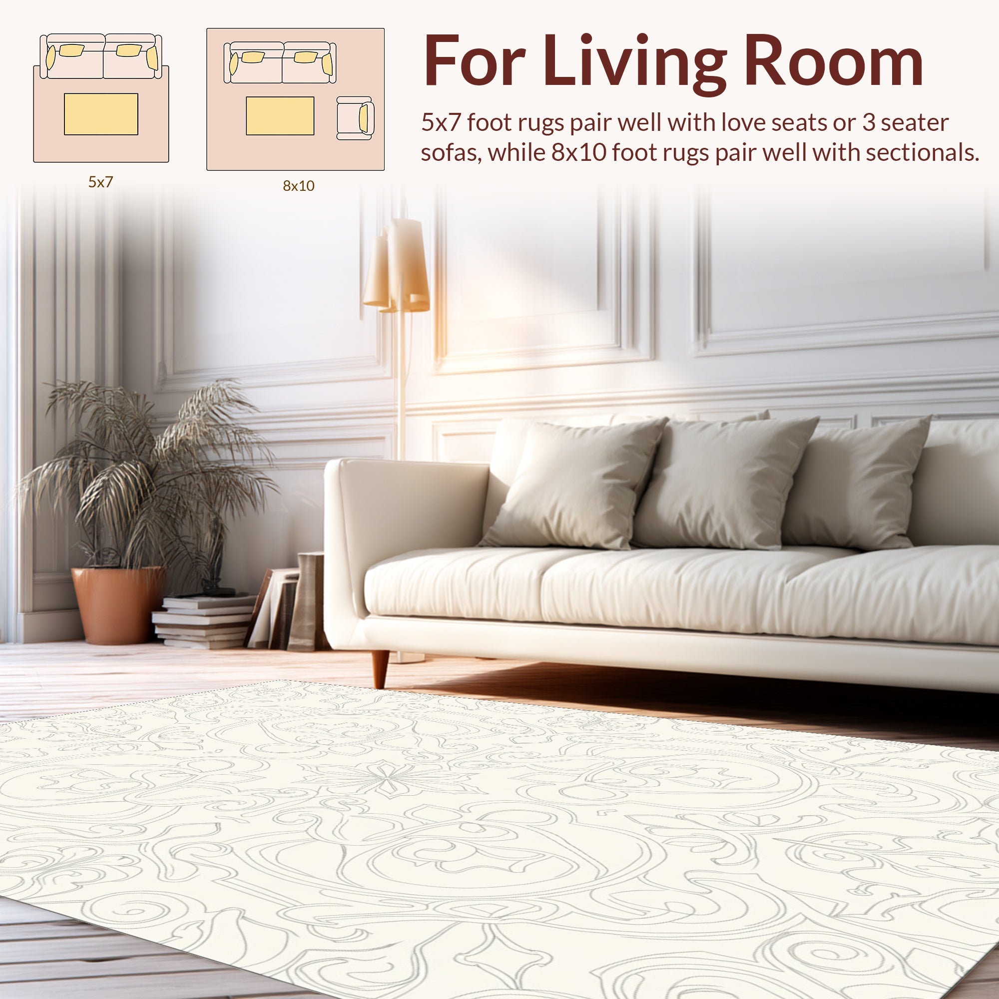Ornate Swirls Floral Pattern Rug