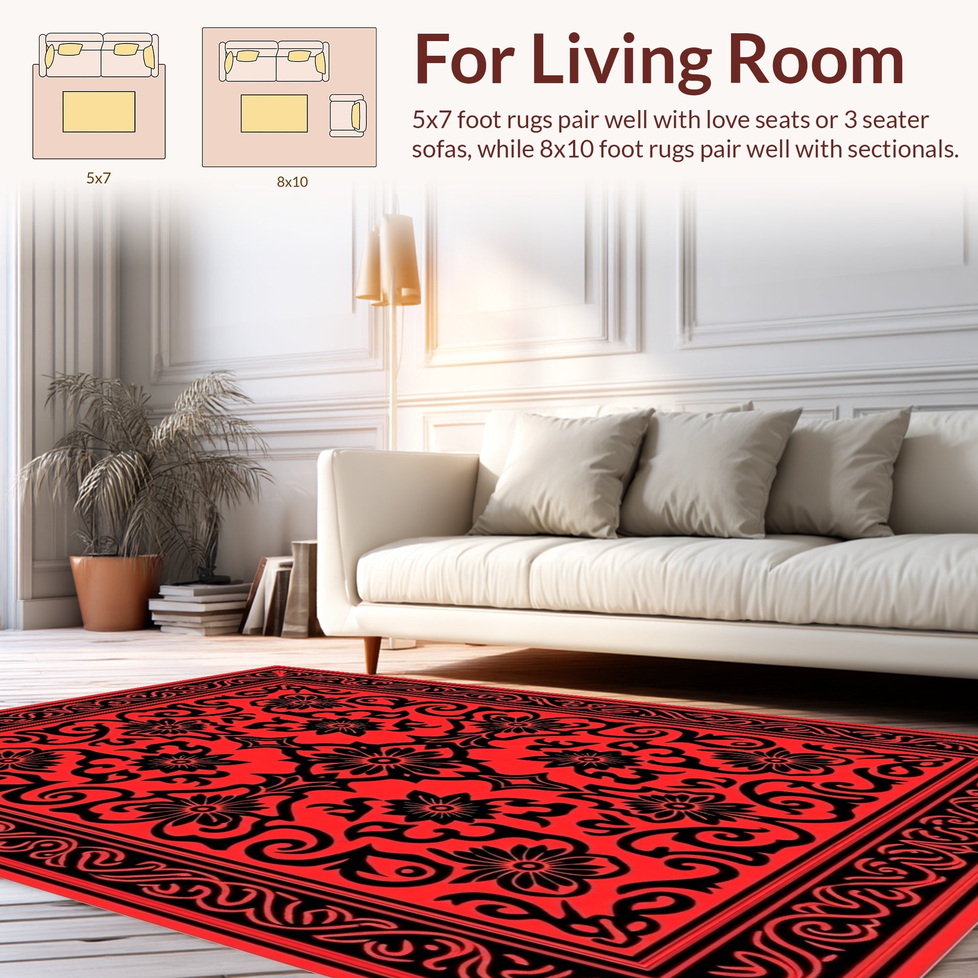 Bold Floral Red Black Pattern Design Rug