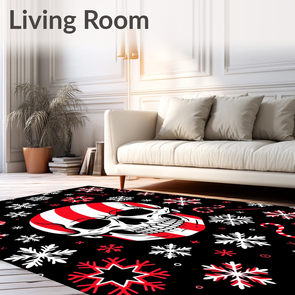 Stripped Skull with Red Snowflakes Rug