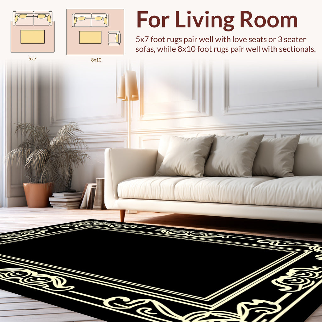 Ornate Scrollwork Art Deco Border Rug