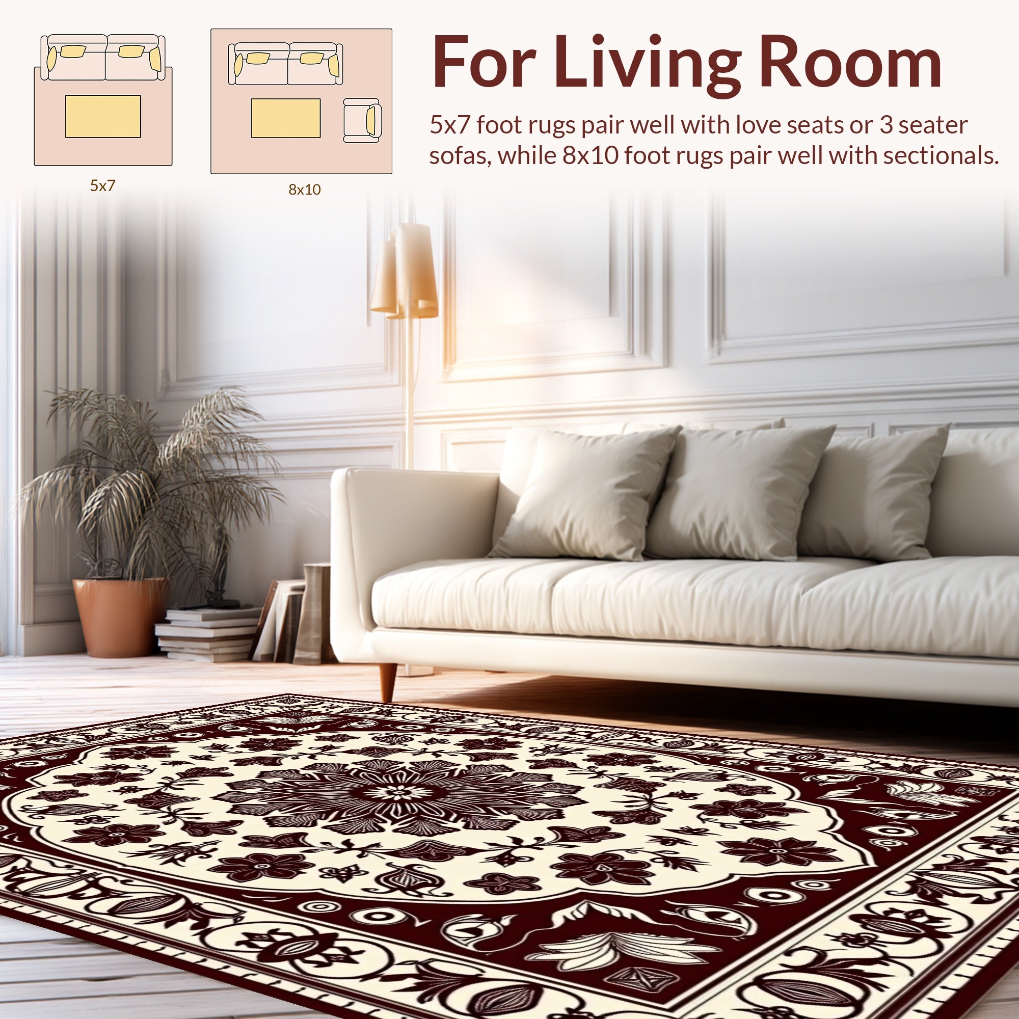 Maroon Floral Mandala Pattern Rug