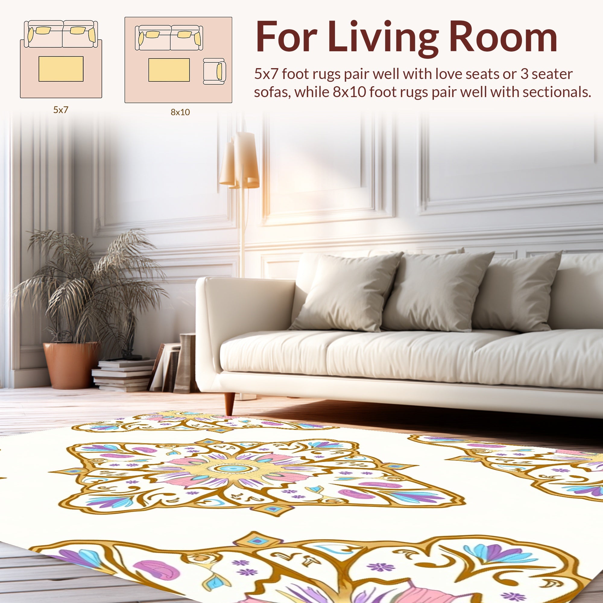 Ornate Floral Patterned Gold Accented Rug