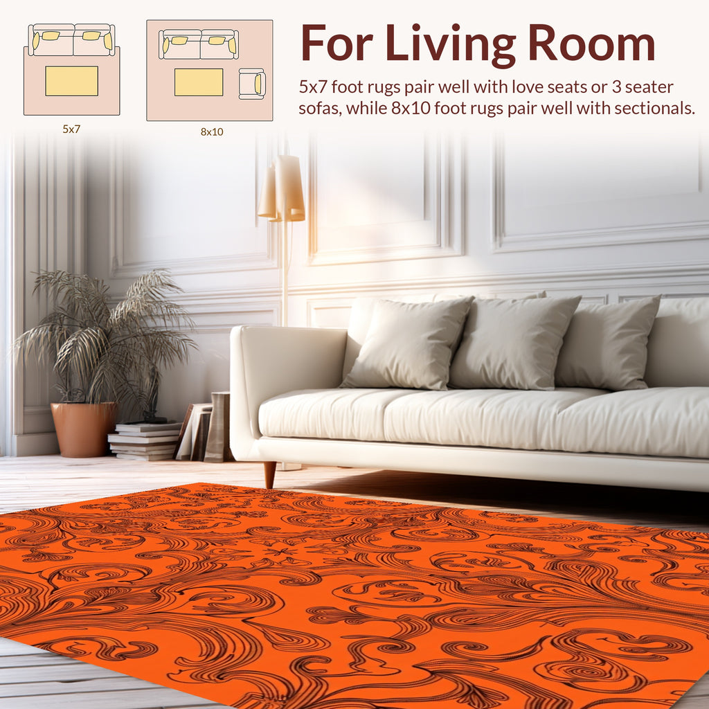 Bold Orange Baroque Swirl Pattern Rug